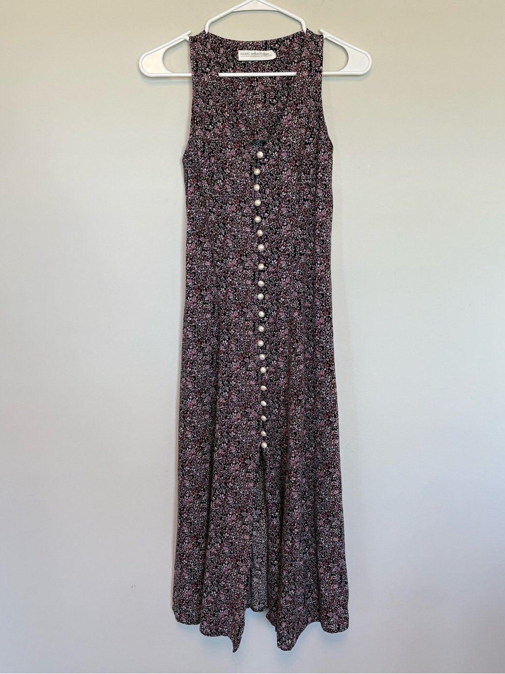 Vtg Paris Sport Club Floral Button-Front Midi Dress Bohemian Cottagecore Small